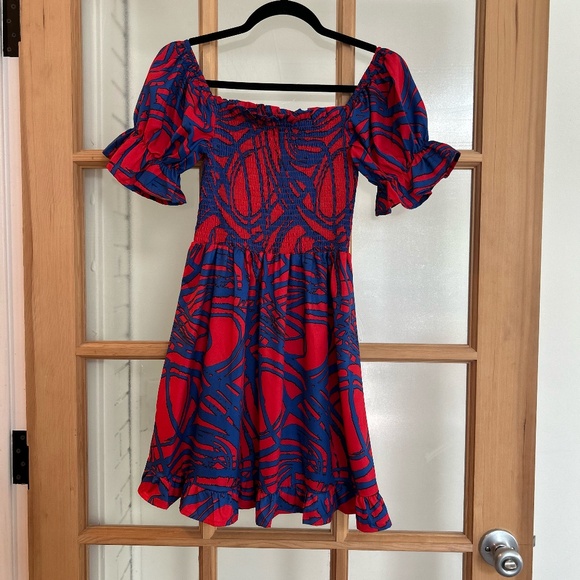 Sunday Up Red and Blue Ruffle Dress Size Small - Picture 1 of 2